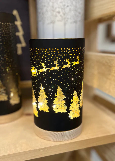 BLACK & GOLD LED SANTA SLEIGH LANTERN