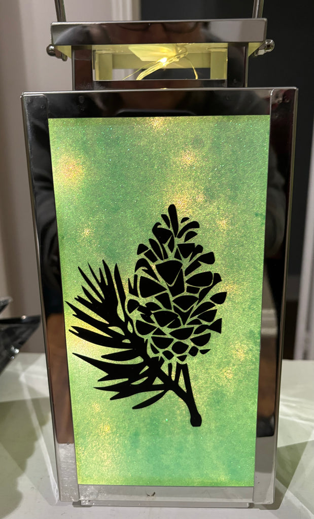 Lantern Silver with decor and lights