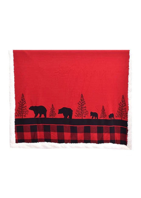 RED BEAR SHERPA THROW BLANKET