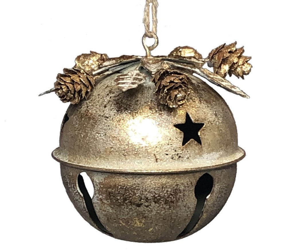 metal bell 4 inch by 4 inch with pinecone decor