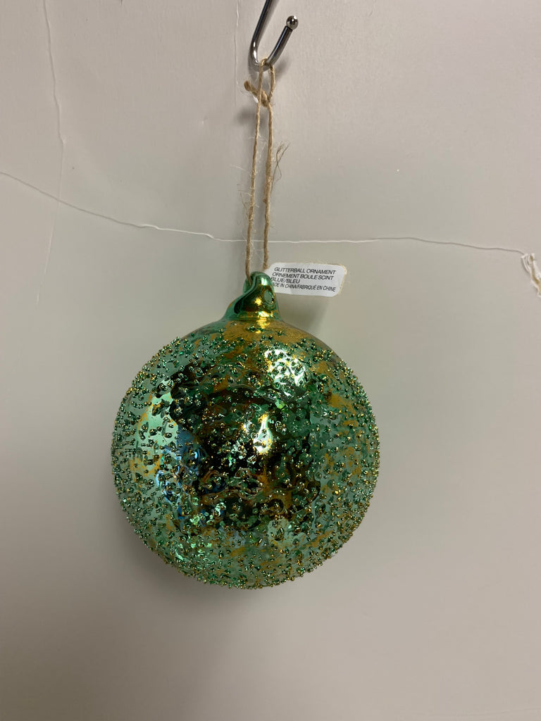 GREEN GLASS METALLIC STUBBLE ORNAMENT